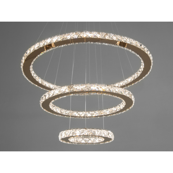 Чарівна підвісна кришталева світлодіодна люстра кільця, 80W, золото Diasha 7201W/650+450+250G