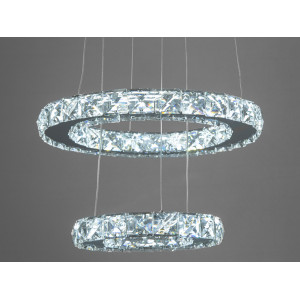 LED Люстра підвіс "Кришталеві кільця" в вітальню, 30 W, хром Diasha 7206-3W/300+200HR