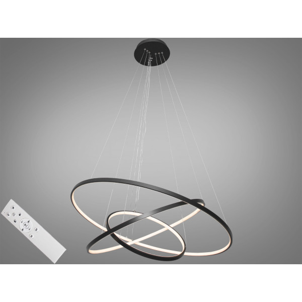 Гармонійна LED люстра підвіс для зали з пультом, димером, 150 Вт, чорний Diasha MD9079-3BK-800+600+400dimmer