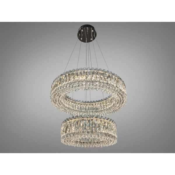 Сяюча підвісна кришталева світлодіодна люстра в зал, 150 Вт, хром Diasha 8693-600+400CH Сяюча підвісна кришталева світлодіодна люстра в зал, 150 Вт, хром Diasha 8693-600+400CH