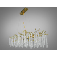 Дизайнерська кришталева золота люстра підвіс витягнутої форми, 14 ламп Diasha 609-L1200GD