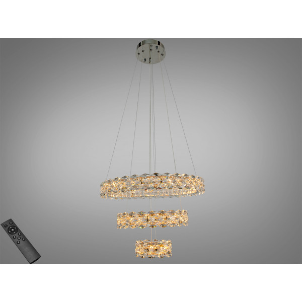 LED підвісна люстра золото 3 кільця пульт 95 Вт Diasha 7895/600+400+200CH