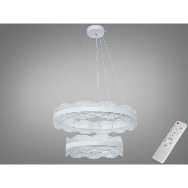 Люстра LED підвісна біла 140Вт 2 кільця пульт Diasha D8750/600+400WH