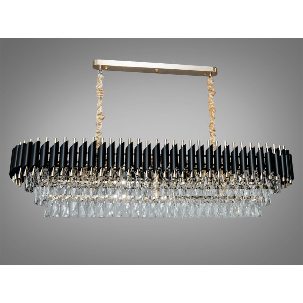 Люстра підвісна кришталева Серія 1013 чорний золото 16 ламп E14 овальна 1200x350 Diasha 9001-1200x350BK+SGD