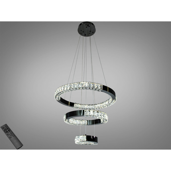 Підвісна LED люстра 2 кільця чорний хром 54Вт Diasha 7968/600+400+200BHR