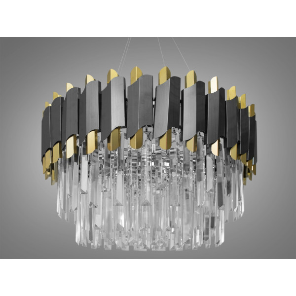 Шикарна підвісна кришталева люстра для зали, 11 ламп Diasha 82209/600HR+BK Шикарна підвісна кришталева люстра для зали, 11 ламп Diasha 82209/600HR+BK