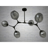 Люстра молекула в стиле лофт со стеклянным плафоном Diasha HXD8022/6BK+GR
