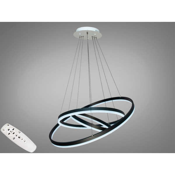 Сучасна підвісна світлодіодна люстра з пультом, 160Вт, чорні кільця Diasha D8174-800+600+400BKdimmer Сучасна підвісна світлодіодна люстра з пультом, 160Вт, чорні кільця Diasha D8174-800+600+400BKdimmer