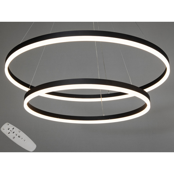 Сучасна світлодіодна підвісна люстра з пультом, димером, 90W, черная Diasha D8174-800+600BK Сучасна світлодіодна підвісна люстра з пультом, димером, 90W, черная Diasha D8174-800+600BK