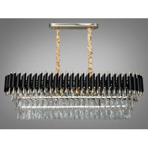 Підвісна кришталева люстра овальної форми для обідньої зони, 10 ламп Diasha 9001-1000x300BK+SGD