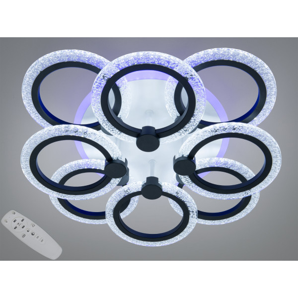 Стельова люстра Diasha чорна LED 92W 8 кілець Diasha A8180/4+4BKLED3colordimmer