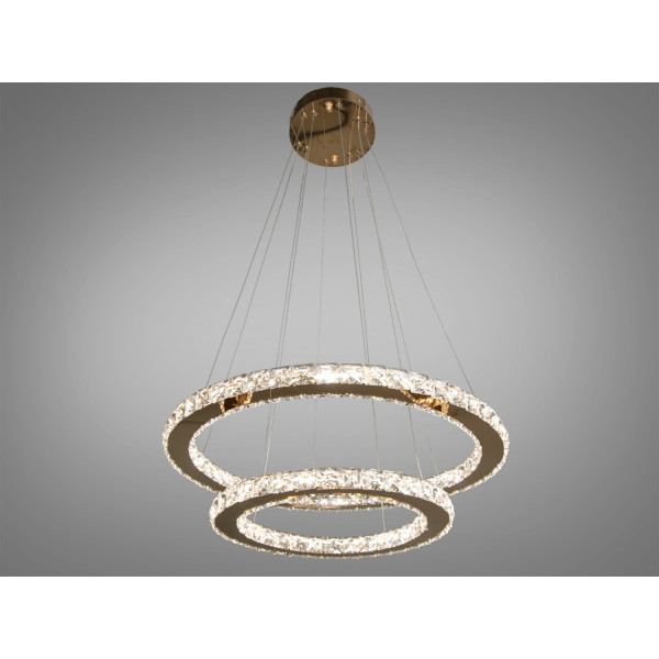Шикарна світлодіодна люстра підвіс "Кришталеві кільця", 65Вт, золото Diasha 7206-8W/580+400G