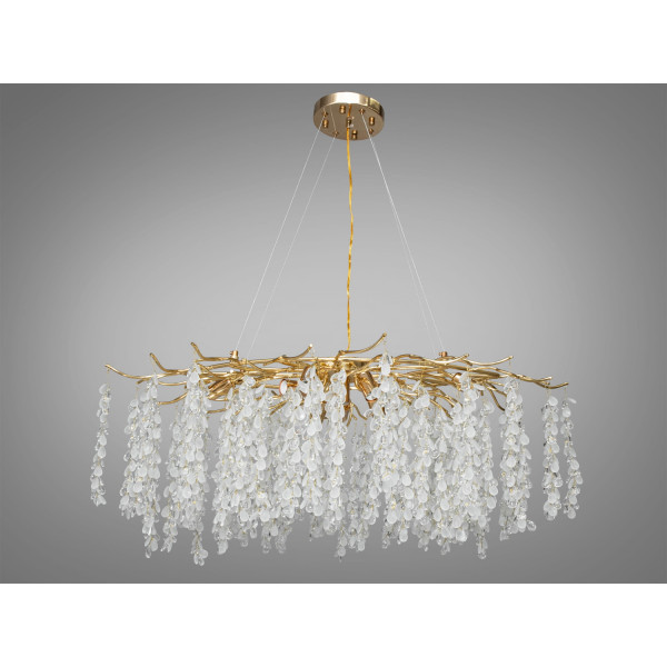 Підвісна кришталева люстра Гліцинія золото 10 ламп витягнута форма E14 Diasha 603-L900GD