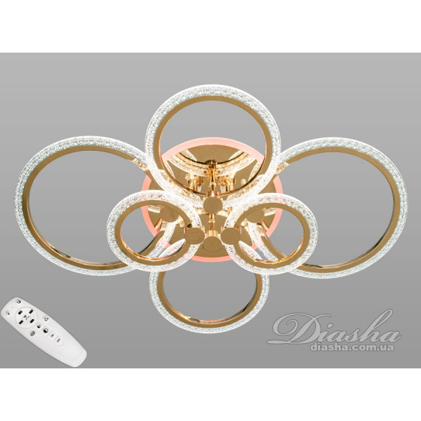 Стельова світлодіодна люстра з пультом, диммером, 125W, золото Diasha A8180/6GLED3colordimmer
