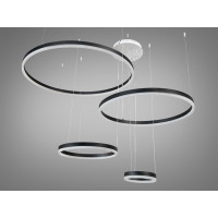 Світлодіодна підвісна люстра три кільця з пультом, димером, 90W, чорна Diasha D2485-800+600+400+200BK