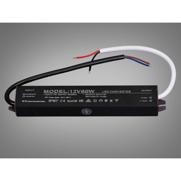 Ультратонкий блок живлення 12В, 60Вт, 5А, герметичний Diasha PPF-SY-C-12v-60w