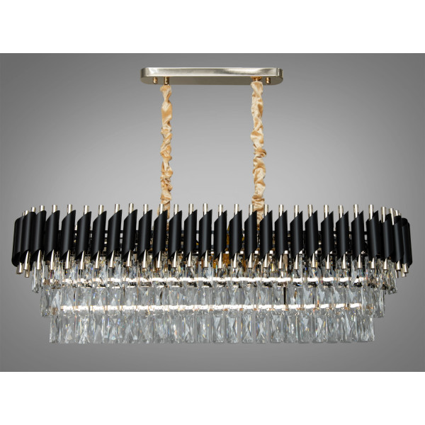 Підвісна кришталева люстра овальної форми для обідньої зони, 10 ламп Diasha 9001-1000x300BK+SGD Підвісна кришталева люстра овальної форми для обідньої зони, 10 ламп Diasha 9001-1000x300BK+SGD