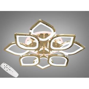 Стельова люстра на пульті з диммером, золота люстра, 130Вт потужності Diasha S8073/4+4GLED3colordimmer