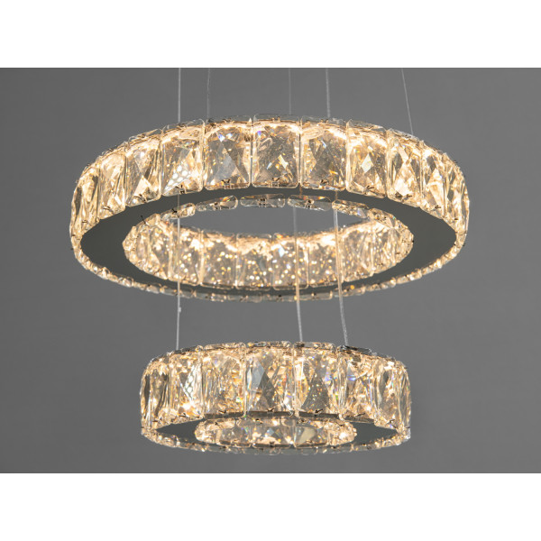 Гламурна підвісна кришталева світлодіодна люстра в спальню, 30W, хром Diasha 7206-3A/300+200HR