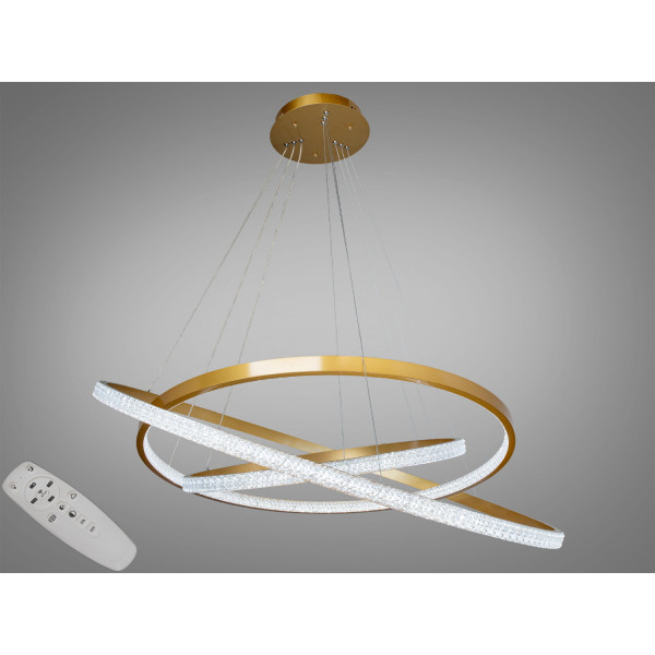 Світлодіодна люстра підвіс з пультом, димером, 165Вт, золото Diasha D2489-1000+800+600G