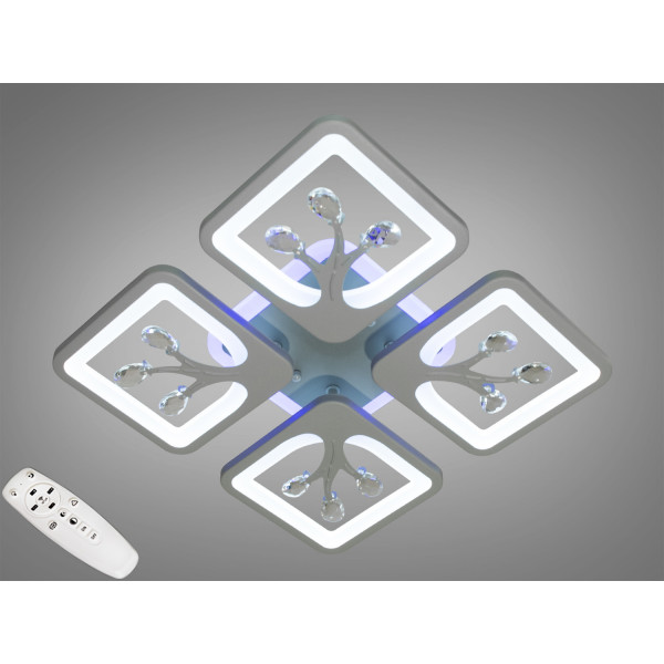 Модна стельова LED люстра з пультом, дімером, підсвічуванням,85W, сіра Diasha S8157/4GRLED3colordimmer Модна стельова LED люстра з пультом, дімером, підсвічуванням,85W, сіра Diasha S8157/4GRLED3colordimmer