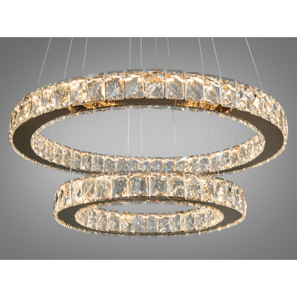 Чудова підвісна світлодіодна люстра "Кришталеві кільця", 65W, золото Diasha 7206-8A/580+400G