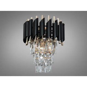 Настінне бра кришталеве Серія 1013 чорний та золото 2 лампи Diasha N9001-2W-BK+SGD