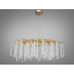 Підвісна кришталева люстра Гліцинія золото 10 ламп витягнута форма E14 Diasha 603-L900GD