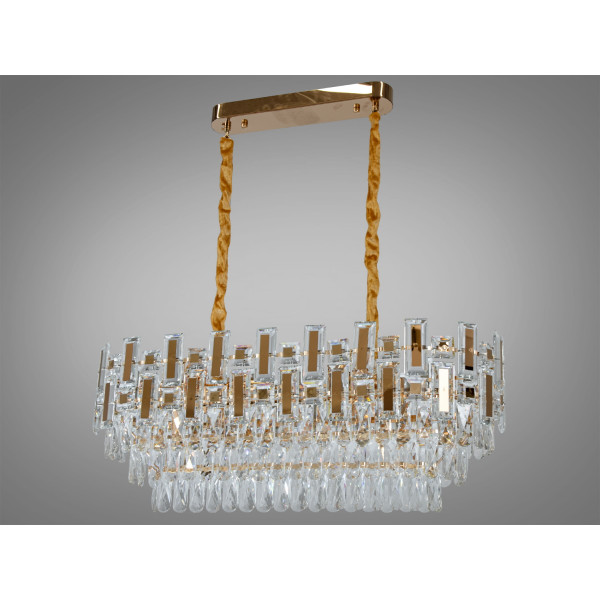 Підвісна кришталева люстра над столом овальної форми, 8 ламп, золото Diasha 2018/800x300SGD