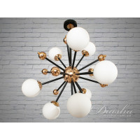 Люстра молекула в стиле Loft со стеклянным плафоном на высокий потолок Diasha 81860/9BK+G