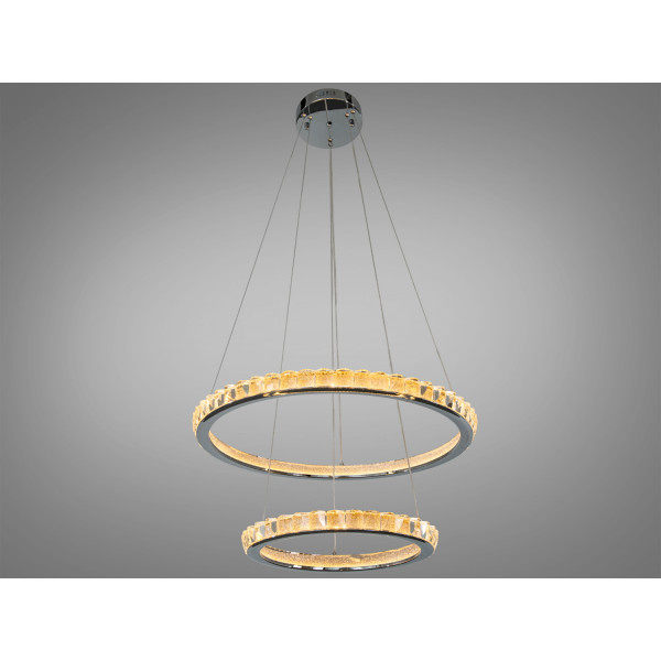 Підвісна LED люстра хром 185Вт 3 кільця з пультом Diasha 66081/600+400CH