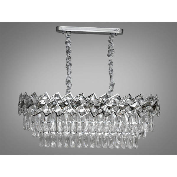 Граційна підвісна кришталева люстра овальної форми,14 ламп, хром Diasha 6309-800x300CH Граційна підвісна кришталева люстра овальної форми,14 ламп, хром Diasha 6309-800x300CH
