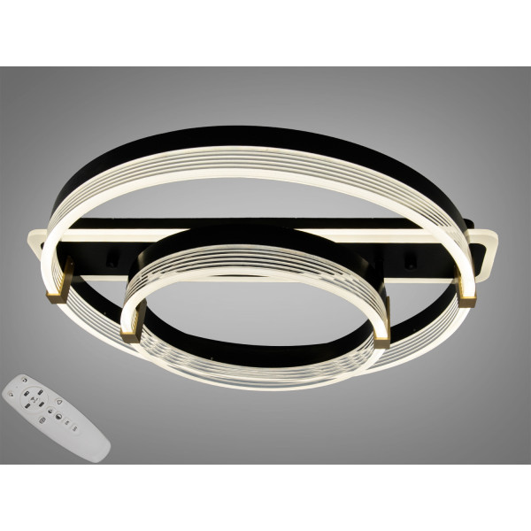Стельова LED люстра біла 58W два кільця димер ПДУ Diasha 5248/500+300BK