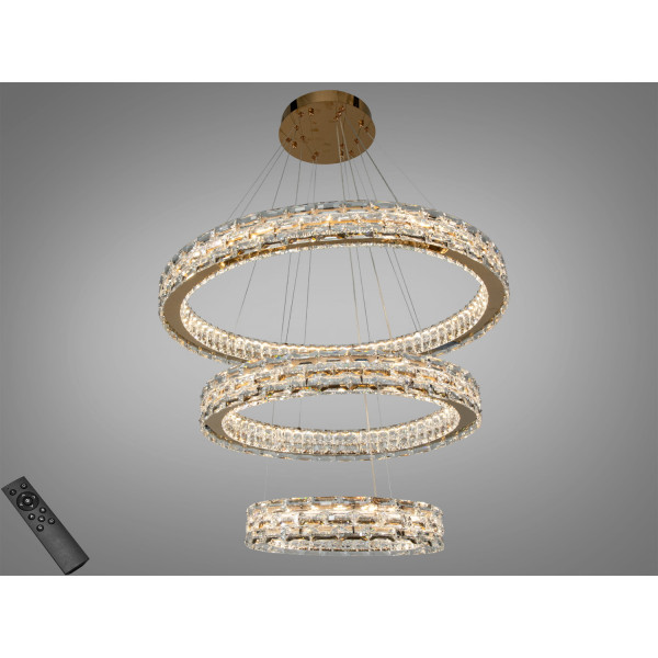 Кришталева світлодіодна люстра-підвіс, 70W Diasha 7896/800+600+400S-Gold