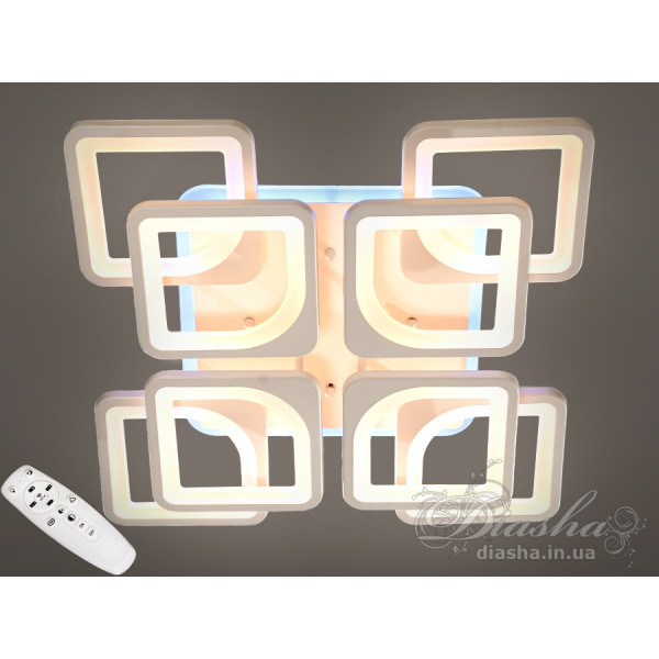 Люстры потолочные светодиодные квадратные Diasha HS8060/4+4WH LED 3color dimmer