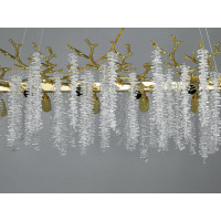 Дизайнерська кришталева золота люстра підвіс витягнутої форми, 14 ламп Diasha 609-L1200GD