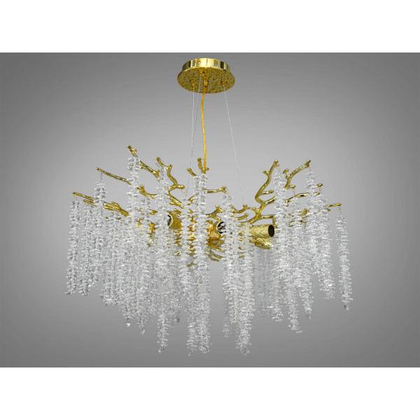 Декоративна підвісна кришталева люстра "Гліцинія", 8 ламп, золото  Diasha 609-600GD