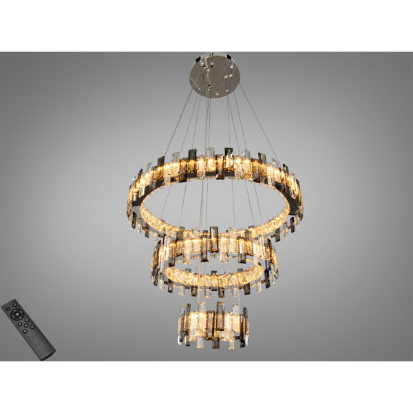 Підвісна LED люстра 54Вт 2 модулі хром пульт Diasha 7963/600+400+200CH