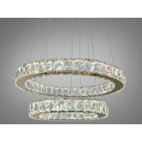 Підвісна кришталева LED люстра золото 43Вт 2 кільця Diasha 7206-6A/480+340G