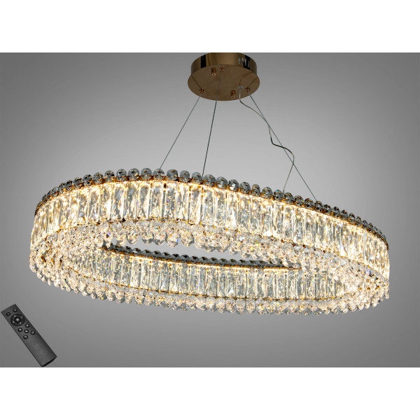 Світлодіодна підвісна люстра 505 L800x350CH хром кришталь 40 Вт Diasha 7930/800x550S-gold