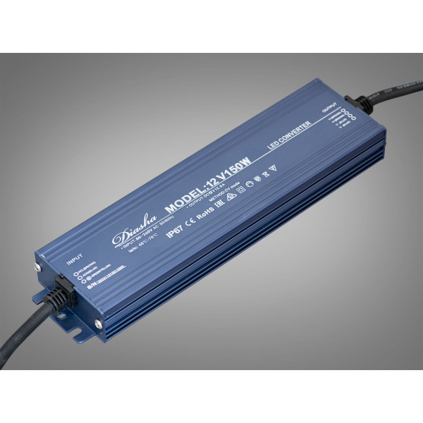 Блок живлення 12В, для підключення LED стрічки, 150Вт, 12.5А Diasha NP-12v-150w-IP67