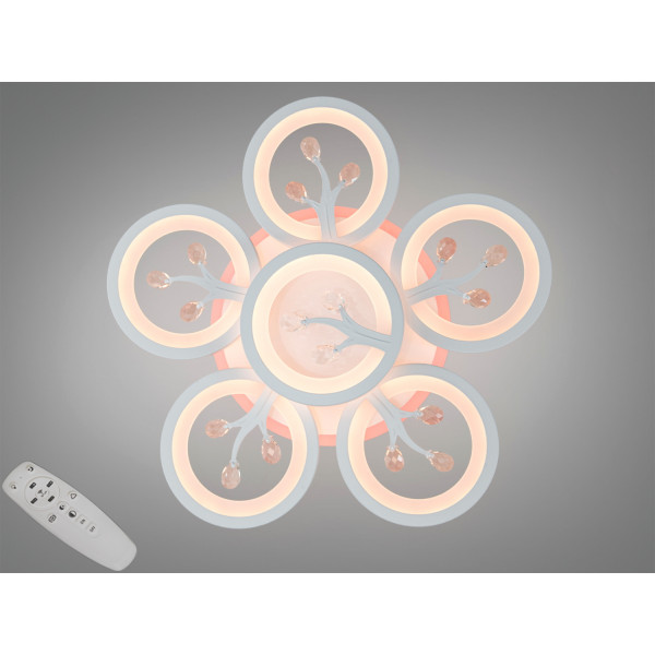 Стельова LED люстра біла 5+1 кільця 95 Вт RC Diasha 8135/5+1WHLED3colordimmer