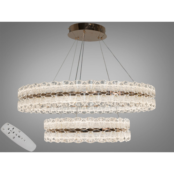 Підвісна LED люстра золото 2 кільця пульт 205 Вт Diasha 9889/800+500G