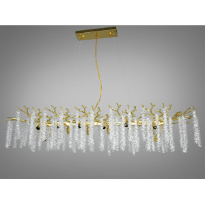 Дизайнерська кришталева золота люстра підвіс витягнутої форми, 14 ламп Diasha 609-L1200GD