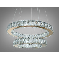 Підвісна кришталева LED люстра золото 43Вт 2 кільця Diasha 7206-6A/480+340G