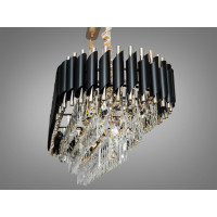 Люстра підвісна кришталева Серія 1013 чорний золото 16 ламп E14 овальна 1200x350 Diasha 9001-1200x350BK+SGD