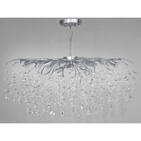 Підвісна кришталева люстра Глициния хром витягнута форма 10 ламп E14 тросові підвіси Diasha 1607-L900x400CH
