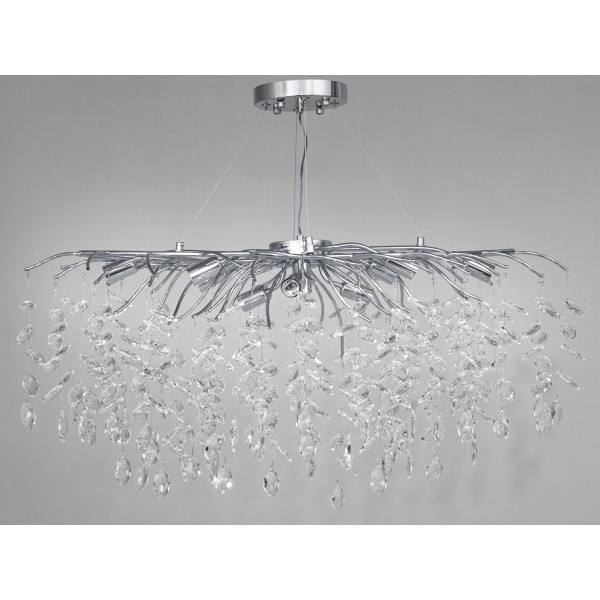 Підвісна кришталева люстра Глициния хром витягнута форма 10 ламп E14 тросові підвіси Diasha 1607-L900x400CH