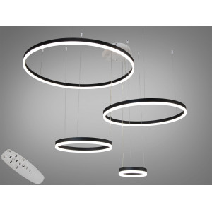 Світлодіодна підвісна люстра три кільця з пультом, димером, 90W, чорна Diasha D2485-800+600+400+200BK