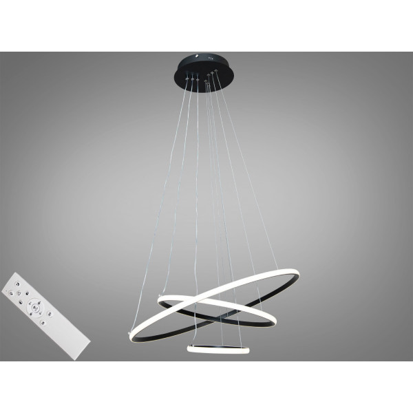 Стильна підвісна LED люстра в вітальню з пультом, димером, 90W, чорний Diasha MD9079-3ABK-600+400+200dimmer Стильна підвісна LED люстра в вітальню з пультом, димером, 90W, чорний Diasha MD9079-3ABK-600+400+200dimmer